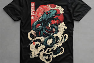 draw t shirt design on graffiti art, japanese art