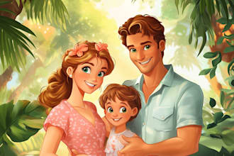 create a professional disney family portrait