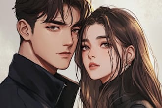 draw a couple illustration in anime style
