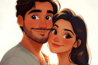 draw disney family couple cartoon portrait