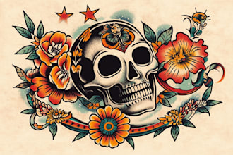 create awesome old school tattoo style design