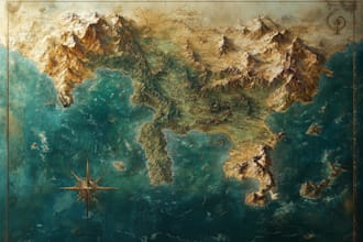 do fantasy map with parchment style for storybook