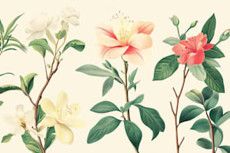 draw botanical illustrations of flowers, plants and fruits