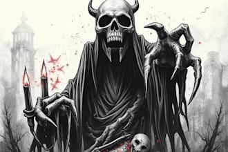 draw horror dark art, tshirt, metal album cover illustration
