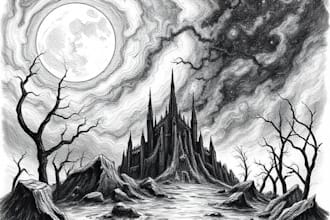 draw a detailed dark art illustration for tshirt,album cover
