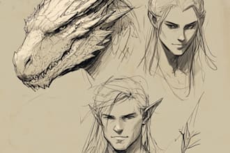 draw concept art for characters, dragons and monsters