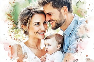 do watercolor family portrait wedding portrait baby portrait