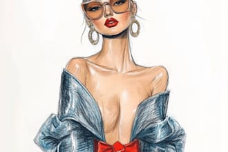 create fashion sketch, illustration, portrait, accessories