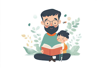create flat vector character illustration for book, website