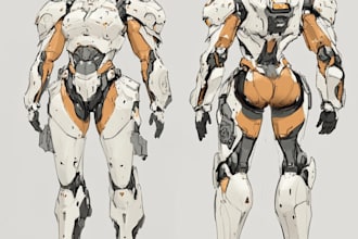 draw mecha robot armor character concept for you