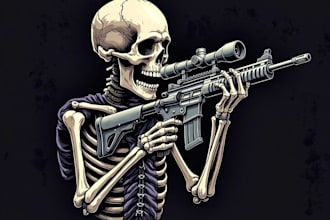 draw skull or skeleton military in vintage retro t shirt
