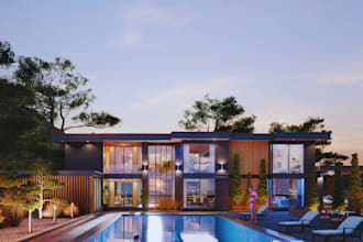 do 3d cgi pool house, patio, cabana, pool gazebo, backyard, exterior design