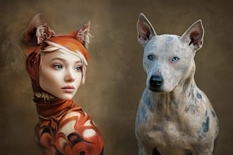 draw realistic pet portrait into digital oil painting