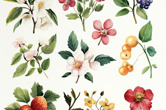 draw line art illustration botanical and flower beautifully