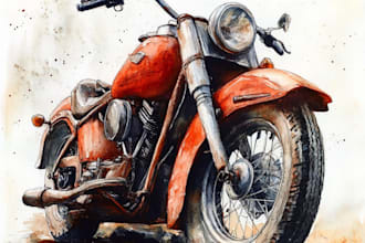 draw realistic watercolor portrait style car, bike vehicle