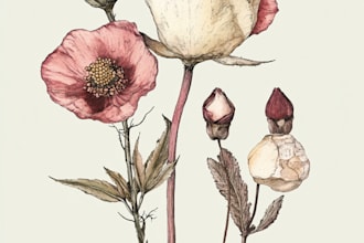 draw botanical illustrations of flowers, plants and fruits