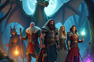 draw dnd art, fantasy character, creature, and dnd party
