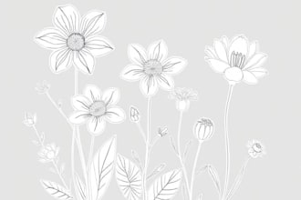 draw botanical line art illustration flower, plant, fruits