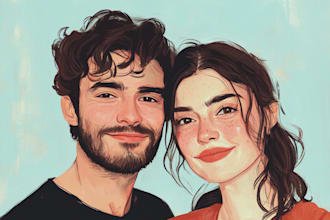 draw disney couple portrait illustration, family portrait