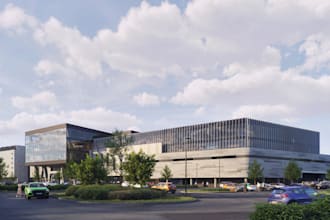 3d commercial industry building rendering, landscape architecture elevation plan
