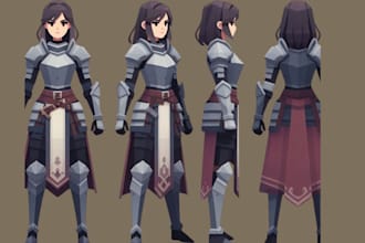 model 3d low poly character with rigging for game asset and animation