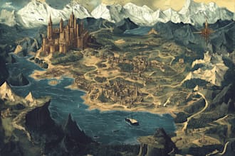 draw fantasy map illustration for dnd, novels and games