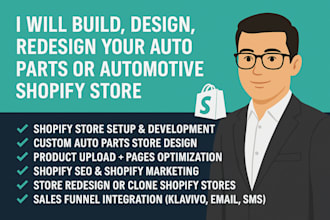 design auto part shopify store, automotive  ecommerce website, auto part store