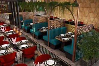 render 3d interior bar, café, restaurant, coffee shop, rooftop nightclub design
