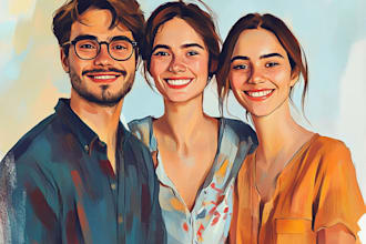 draw family, couple or group portrait illustration