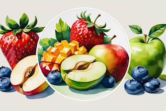 draw watercolor and digital fruits for your logo
