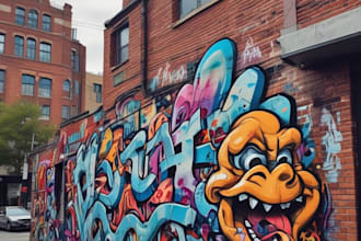 paint real graffiti art on the street wall