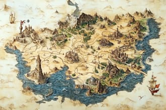 make fantasy map illustration for dnd, novels