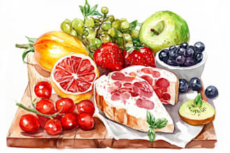 create watercolor food illustrations