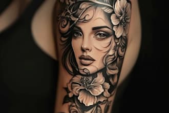 draw a custom realistic tattoo design, tattoo sleeve
