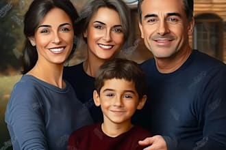 draw realistic family portrait, couple or group from photo
