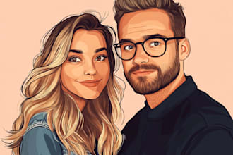 draw couple, family or group to vector cartoon portrait