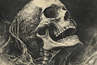 make detailed dark art vintage with engraving style