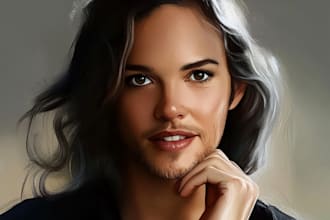 do hand draw realistic digital oil portrait painting