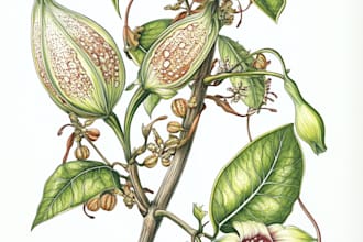 create botanical illustrations of flowers, plants, line art