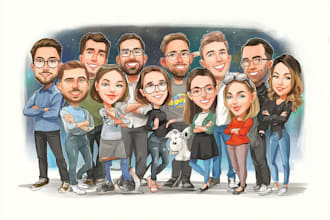 draw group cartoon, caricature based on your photo
