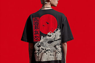 illustrate a stunning japanese style tattoo t shirt design