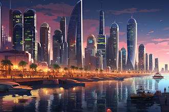 make a cyberpunk futuristic city art