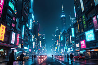 do a cyberpunk futuristic city art