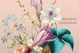 make a botanical illustration of flowers, plants, fruits