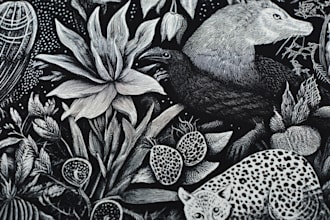 draw an animal and botanical illustration