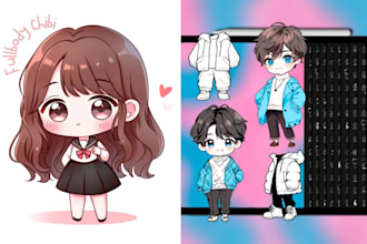 design cute anime chibi character art kawaii from your oc, fanart, pfp, vtuber