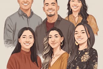 draw realistic family portrait, couple or group from photo