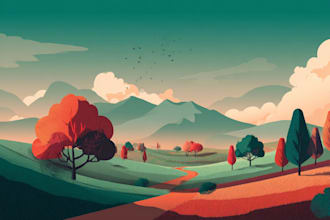 draw a flat vector landscape illustration