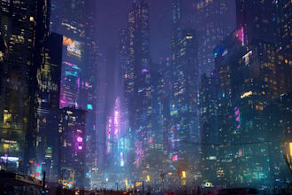 draw a cyberpunk futuristic city art