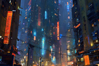make a illustration of futuristic cyberpunk city